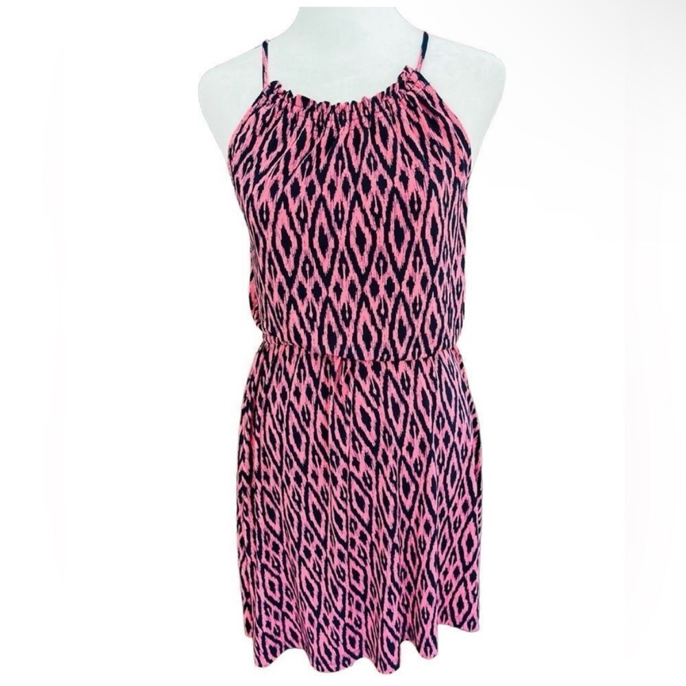 Banana Republic Size L Pink & Navy Print Pullover Jersey Dress